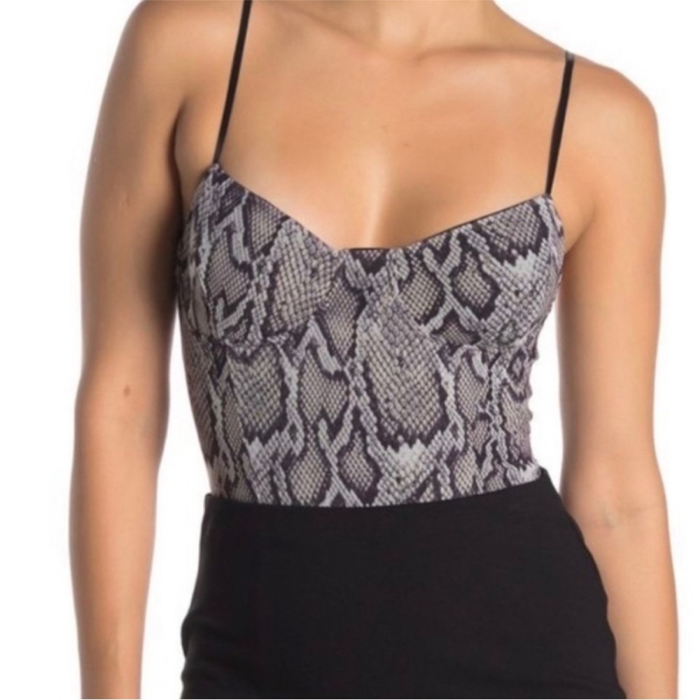 GAZE Snakeskin Reptile Bodysuit lingerie Spaghetti Straps Plunging Sexy Medium
